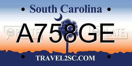 A758GE South Carolina License Plate