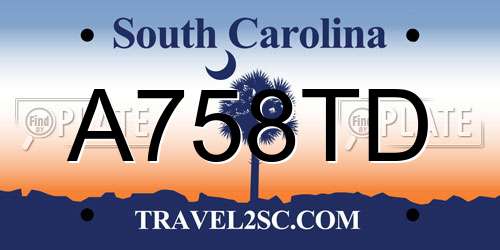 A758TD South Carolina License Plate