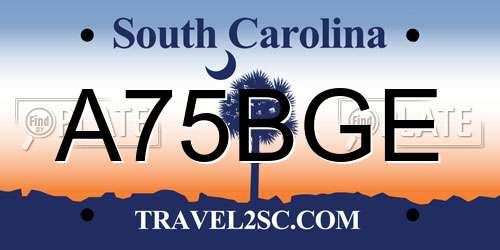 A75BGE South Carolina License Plate