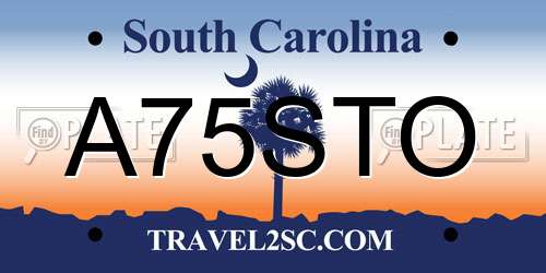 A75STO South Carolina License Plate