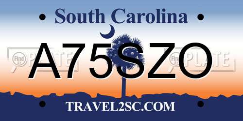 A75SZO South Carolina License Plate