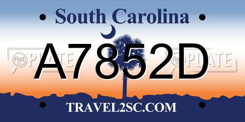 A7852D South Carolina License Plate