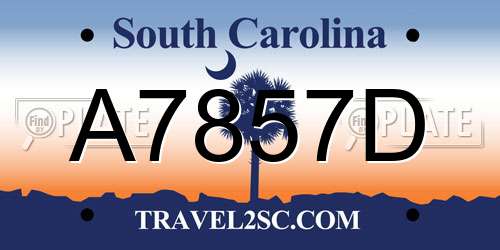 A7857D South Carolina License Plate