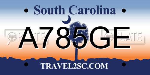 A785GE South Carolina License Plate
