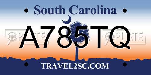 A785TQ South Carolina License Plate