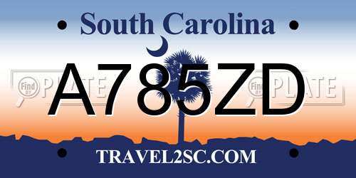 A785ZD South Carolina License Plate