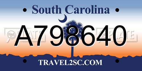 A798640 South Carolina License Plate