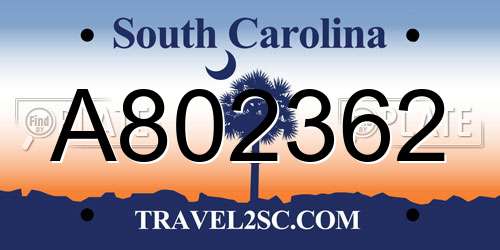 A802362 South Carolina License Plate