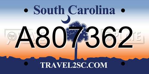 A807362 South Carolina License Plate