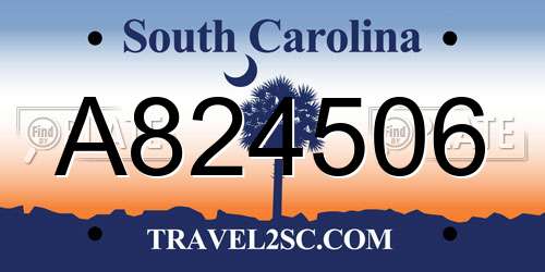 A824506 South Carolina License Plate