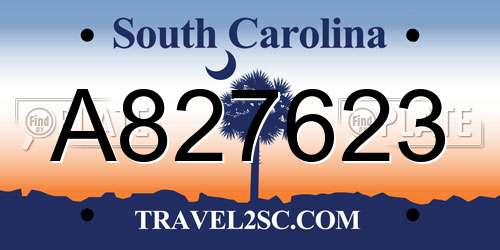 A827623 South Carolina License Plate