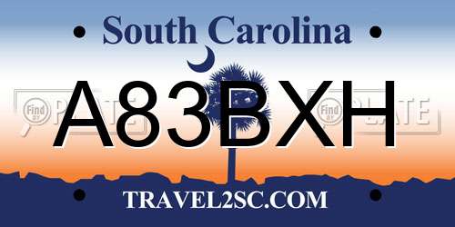 A83BXH South Carolina License Plate