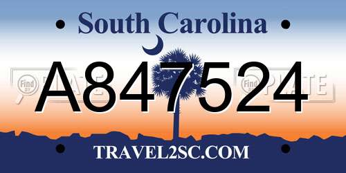 A847524 South Carolina License Plate