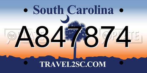 A847874 South Carolina License Plate