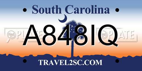 A848IQ South Carolina License Plate