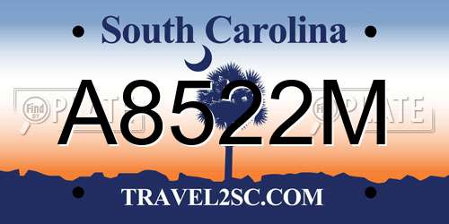 A8522M South Carolina License Plate