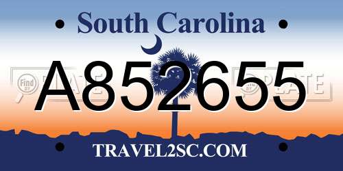 A852655 South Carolina License Plate