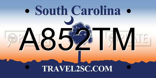 A852TM South Carolina License Plate