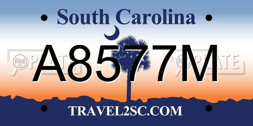 A8577M South Carolina License Plate
