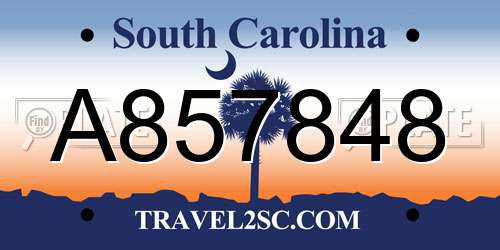 A857848 South Carolina License Plate