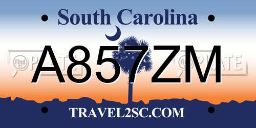 A857ZM South Carolina License Plate