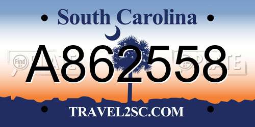 A862558 South Carolina License Plate