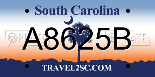 A8625B South Carolina License Plate