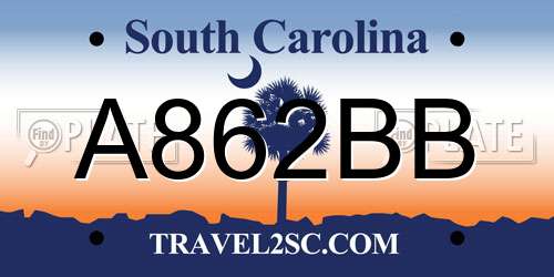 A862BB South Carolina License Plate