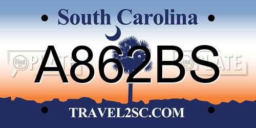 A862BS South Carolina License Plate