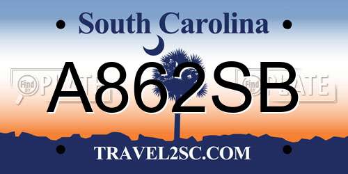A862SB South Carolina License Plate