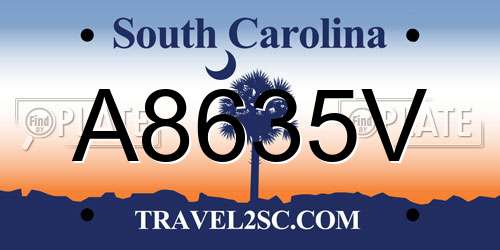 A8635V South Carolina License Plate