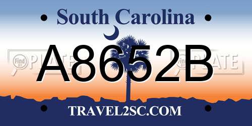 A8652B South Carolina License Plate