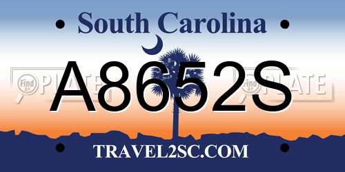 A8652S South Carolina License Plate