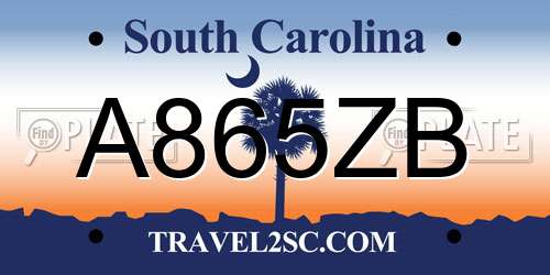 A865ZB South Carolina License Plate