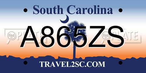 A865ZS South Carolina License Plate