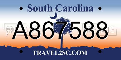 A867588 South Carolina License Plate