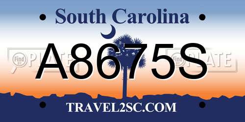 A8675S South Carolina License Plate