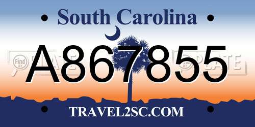 A867855 South Carolina License Plate