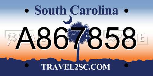 A867858 South Carolina License Plate
