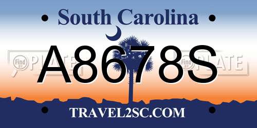 A8678S South Carolina License Plate