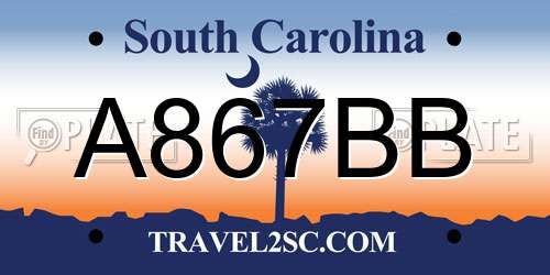 A867BB South Carolina License Plate