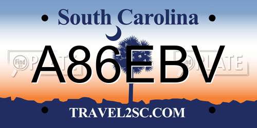 A86EBV South Carolina License Plate