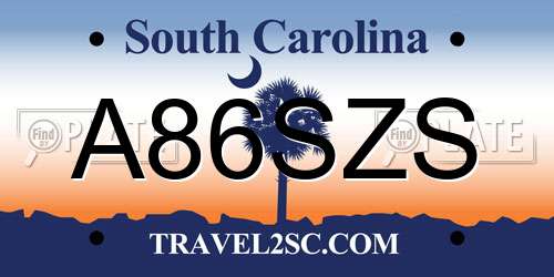 A86SZS South Carolina License Plate