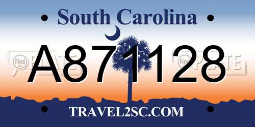 A871128 South Carolina License Plate