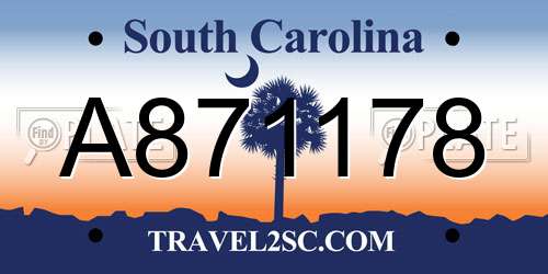 A871178 South Carolina License Plate
