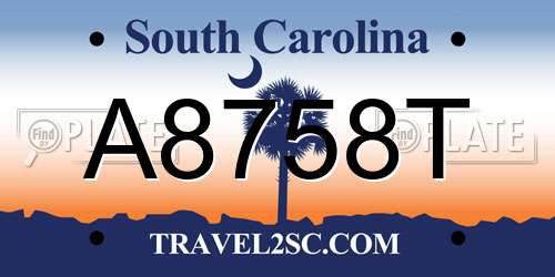 A8758T South Carolina License Plate