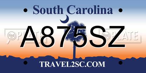 A875SZ South Carolina License Plate