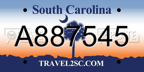 A887545 South Carolina License Plate