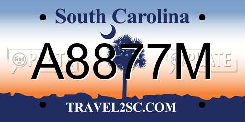 A8877M South Carolina License Plate