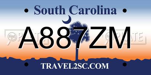 A887ZM South Carolina License Plate